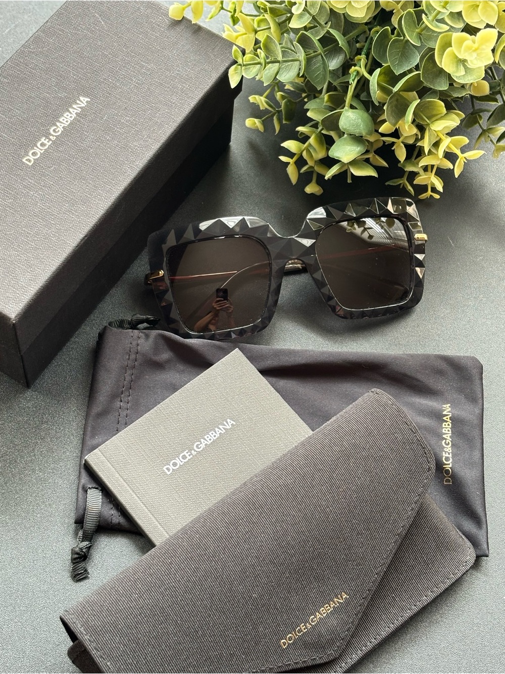 Dolce & Gabbana Women’s Black Faceted Square Sunglasses